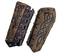 HiiFeuer Medieval Embossed Arm Bracers, Retro Faux Leather Knight Arm Guantlets, Vintage Renaissance Arm Guards (Brown A)