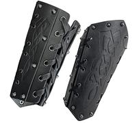HiiFeuer Medieval Embossed Arm Bracers, Retro Faux Leather Knight Arm Guantlets, Vintage Renaissance Arm Guards (Black A)