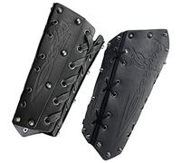 HiiFeuer Medieval Embossed Arm Bracers, Retro Faux Leather Knight Arm Guantlets, Vintage Renaissance Arm Guards (Black B)