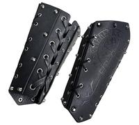 HiiFeuer Medieval Embossed Arm Bracers, Retro Faux Leather Knight Arm Guantlets, Vintage Renaissance Arm Guards (Black C)