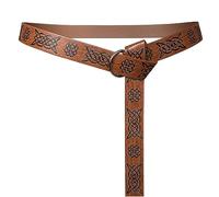 HiiFeuer Medieval Embossed PU Leather O Ring Belt, Retro Renaissance Knight Belt (Marrone B)