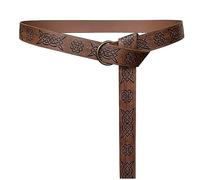 HiiFeuer Medieval Embossed PU Leather O Ring Belt, Retro Renaissance Knight Belt (Marrone Scuro B)