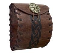 HiiFeuer Mini Borsa da Cintura in Cuoio Sintetico Medievale, Marsupio Portatile da Cintura Rinascimentale, Portamonete Nordico Borsa per Dadi per LARP Ren Faire (Marrone A)