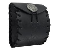 HiiFeuer Mini Borsa da Cintura in Cuoio Sintetico Medievale, Marsupio Portatile da Cintura Rinascimentale, Portamonete Nordico Borsa per Dadi per LARP Ren Faire (Nero A)