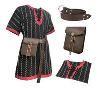 HiiFeuer Tunica Medievale a Righe, con Cintura e Borsa Vintage, Camicia da Cavaliere Rinascimentale, Costume da Pirata Vichingo (Nero M)