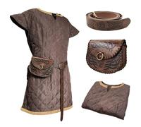HiiFeuer Tunica per costumi medievali, Con cintura e borsa vintage, Armatura di stoffa per il corpo del Cavaliere Mercenario, Cosplay rinascimentale LARP per la Ren Faire di Halloween (Marrone L)