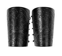 HiiFeuer Viking Bracer Embossed Fenrir Mjolnir Faux Leather Arm Armor, Medieval PU Leather Arm Bracers for Larp (Nero)