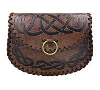 HiiFeuer Viking Embossed Belt Bag, Vintage Medieval Faux Leather Side Pack, Middle Ages Portable Belt Pouch For LARP Ren Faire (Brown A)