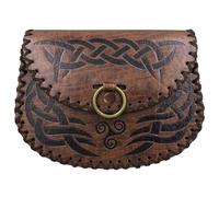 HiiFeuer Viking Embossed Belt Bag, Vintage Medieval Faux Leather Side Pack, Middle Ages Portable Belt Pouch For LARP Ren Faire (Brown B)