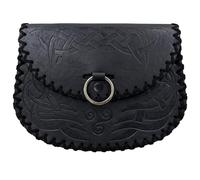 HiiFeuer Viking Embossed Belt Bag, Vintage Medieval Faux Leather Side Pack, Middle Ages Portable Belt Pouch For LARP Ren Faire (Black B)