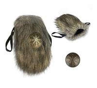 HiiFeuer Viking Pelliccia Sintetica Marsupio Nordic Badge Cintura Pouch Fuzzy Portatile Coulisse Borsa Medievale Cosplay Side Pack Dadi Bag (Marrone A)