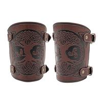 HiiFeuer Viking Yggdrasil World Tree Embossed PU Leather Arm Bracers, Medieval Buckle Arm Guards for LARP Halloween (Marrone)