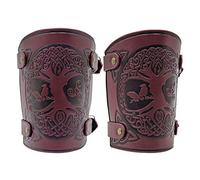 HiiFeuer Viking Yggdrasil World Tree Embossed PU Leather Arm Bracers, Medieval Buckle Arm Guards for LARP Halloween (Borgogna)