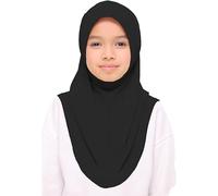 Hijab islamico per ragazze, foulard istantaneo pronto all'uso, senza spille, leggero, morbido e resistente, ideale per qualsiasi occasione, scuola, asilo, sport, hijab di preghiera, Nero , Taglia
