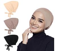 Hijab - Set di 3 sciarpe da donna con fascia da donna, con fascia da donna, con fascia da donna, con fascia elastica e traspirante, con fascia per capelli, beige, nero, grigio, 38 cm