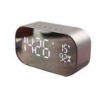 HIJIN Altoparlante Portatile Bluetooth, Clock Speaker Bluetooth Specchio TF Altoparlante Portatile Attrezzatura Audio Display Temperatura, per Viaggiare, Fuori, Casa E Partito,Argento