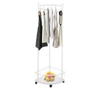 HIJNXG Stand appendiabiti angolare con cestello portaoggetti, portatile, su ruote, per negozio, camera da letto, spogliatoio (bianco)