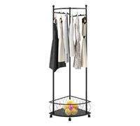 HIJNXG Stand appendiabiti angolare con cestello portaoggetti, portatile, su ruote, per negozio, camera da letto, spogliatoio (nero)