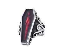 HIJONES Anelli della Bara dello Scheletro del Vampiro del Motociclista Gotico da Uomini in Acciaio Inossidabile Gioielli di Halloween Punk Rock Rosso Argento Taglia 35