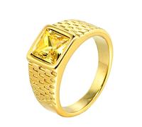 HIJONES Anello con Pietra Giallo da Uomo in Acciaio Inossidabile Anelli Quadrati da Mignolo con Pietre Preziose e Cristalli Oro Misura 14