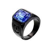 HIJONES Anello con Pietra Preziosa retrò da Uomo in Acciaio Inossidabile Gioielli di Moda Come Regalo di Natale Anniversario Compleanno con Gemme Blu Acqua Nero Taglia 27