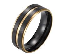 HIJONES Anello da Uomo in Acciaio Inossidabile Spazzolato Oro Nero con Scanalatura Centrale 8mm Misura 29