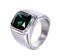 HIJONES Anello da Uomo in Pietra in Acciaio Inossidabile con Zirconi Quadrati Grandi Vintage Verde Misura 14