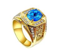 HIJONES Anello di Lusso con Strass Rotondo da Uomo in Acciaio Inossidabile Anello Vintage da Uomo in Pietra Naturale Blu-Pietra Oro Taglia 27