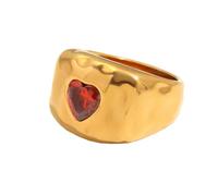 HIJONES Anello Elegante con CZ a Forma di Cuore Rosso Classico per Donne per Matrimonio, Fidanzamento e Promessa Oro Taglia 14