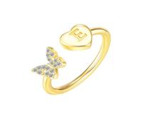 HIJONES Anello Impilabile con Lettera Iniziale dal Design A Farfalla da Donna in Acciaio Inossidabile Anelli Sottili E Delicati Dell'Alfabeto Regali di Gioielli E-Oro Regolabile