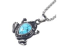 HIJONES Animale Rana Rospo Collana con Pietra Preziosa per Donna Uomo In Acciaio Inox Pendente Gioielli Catena per Compleanno Anniversario Blu