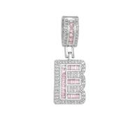 HIJONES Ciondolo in Zirconia Cubica Rosa con Alfabeto 26 Lettere per Donna Collana in Acciaio Inossidabile Gioiello Personalizzato con Iniziale del Nome Argento E