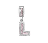 HIJONES Ciondolo in Zirconia Cubica Rosa con Alfabeto 26 Lettere per Donna Collana in Acciaio Inossidabile Gioiello Personalizzato con Iniziale del Nome Argento L