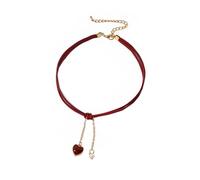 HIJONES Collana Choker Doppio Strato Per Donne con Ciondolo Medaglione Cuore E Perla Gioiello Per Matrimonio E Appuntamento Rosso