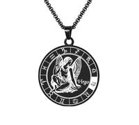 HIJONES Collana Con Ciondolo A Forma Di Moneta Rotonda Della Costellazione Zodiacale da Uomo in Acciaio Inossidabile Collana Amuleto Per Donne E Uomini Nero Vergine
