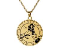 HIJONES Collana Con Ciondolo A Forma Di Moneta Rotonda Della Costellazione Zodiacale da Uomo in Acciaio Inossidabile Collana Amuleto Per Donne E Uomini Oro Leone