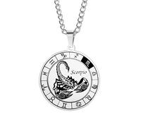 HIJONES Collana con Ciondolo A Forma di Moneta Rotonda della Costellazione Zodiacale da Uomo in Acciaio Inossidabile Collana Amuleto per Donne E Uomini Scorpione
