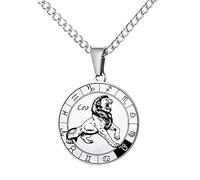 HIJONES Collana con Ciondolo A Forma di Moneta Rotonda della Costellazione Zodiacale da Uomo in Acciaio Inossidabile Collana Amuleto per Donne E Uomini Leone
