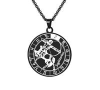 HIJONES Collana Con Ciondolo A Forma Di Moneta Rotonda Della Costellazione Zodiacale da Uomo in Acciaio Inossidabile Collana Amuleto Per Donne E Uomini Nero Sagittario