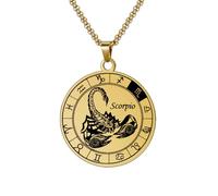 HIJONES Collana Con Ciondolo A Forma Di Moneta Rotonda Della Costellazione Zodiacale da Uomo in Acciaio Inossidabile Collana Amuleto Per Donne E Uomini Oro Scorpione