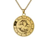 HIJONES Collana Con Ciondolo A Forma Di Moneta Rotonda Della Costellazione Zodiacale da Uomo in Acciaio Inossidabile Collana Amuleto Per Donne E Uomini Oro Pesci