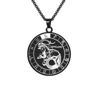 HIJONES Collana Con Ciondolo A Forma Di Moneta Rotonda Della Costellazione Zodiacale da Uomo in Acciaio Inossidabile Collana Amuleto Per Donne E Uomini Nero Capricorno