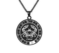 HIJONES Collana Con Ciondolo A Forma Di Moneta Rotonda Della Costellazione Zodiacale da Uomo in Acciaio Inossidabile Collana Amuleto Per Donne E Uomini Nero Cancro