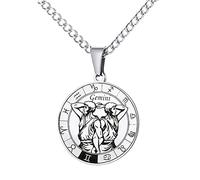 HIJONES Collana con Ciondolo A Forma di Moneta Rotonda della Costellazione Zodiacale da Uomo in Acciaio Inossidabile Collana Amuleto per Donne E Uomini Gemelli