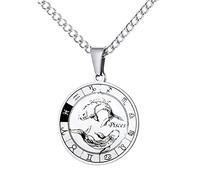 HIJONES Collana con Ciondolo A Forma di Moneta Rotonda della Costellazione Zodiacale da Uomo in Acciaio Inossidabile Collana Amuleto per Donne E Uomini Pesci