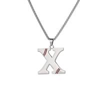 HIJONES Collana con Ciondolo Alfabeto Baseball 26 Lettere Iniziali Personalizzate per Uomo e Donna in Acciaio Inossidabile Argento X
