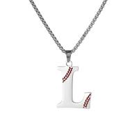 HIJONES Collana con Ciondolo Alfabeto Baseball 26 Lettere Iniziali Personalizzate per Uomo e Donna in Acciaio Inossidabile Argento L