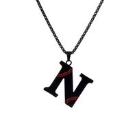 HIJONES Collana con Ciondolo Alfabeto Baseball 26 Lettere Iniziali Personalizzate per Uomo e Donna in Acciaio Inossidabile Nero N