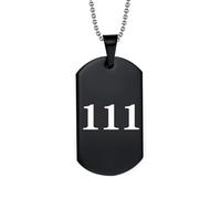 HIJONES Collana con Numero d'Angelo per Donna Uomo 111 Piastrina in Acciaio Inossidabile Collana con Numero Personalizzato Numerologia Ciondolo Girocollo Catena Gioielli in Nero