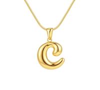 HIJONES Collana con Pendaglio a Bolla Alfabeto 26 Lettere per Donna e Uomo Gioiello Personalizzato con Iniziale o Primo Nome in Acciaio Inossidabile C